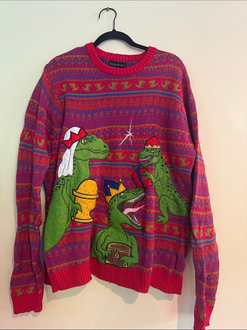 Blizzard Bay ugly Christmas sweater 3 Wise Raptors dinosaur XXL